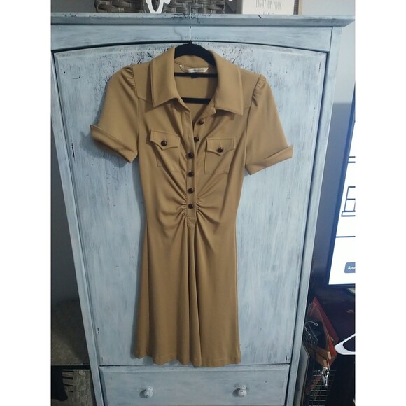 Diane Von Furstenberg 100% Wool Collared Knee Length Dress 4 Neutral Officey - Picture 1 of 9